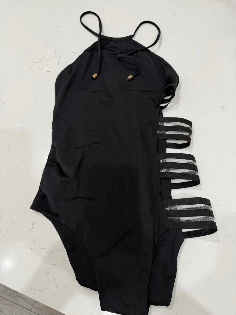 Beach Bunny Black One-Piece Swim Bodysuit with Side Strap Cutouts